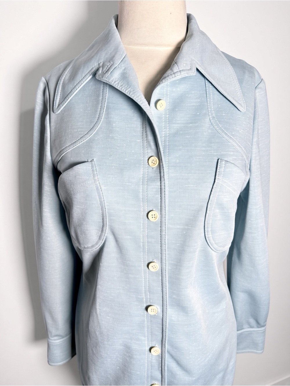 Vintage late 60s early 70s Act III Light Blue Button Up Shirt Jacket Western
